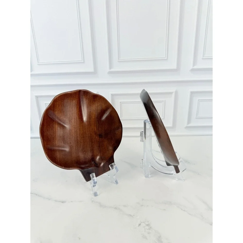 VTG PAIR (2) Caribcraft Mahogany Carved Haitian Shell Plates Trays 6